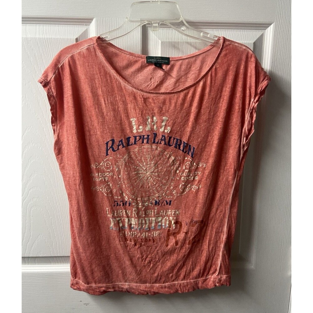 Lauren Ralph Lauren  T-shirt Womens Small Orange Graphic Sleeveless Cotton Beach